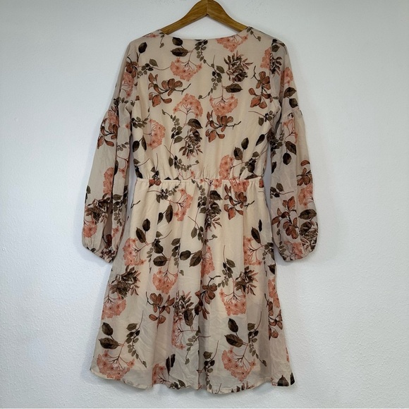 Staccato Long Sleeve Floral Dress in Cream and Brown - Picture 3 of 14
